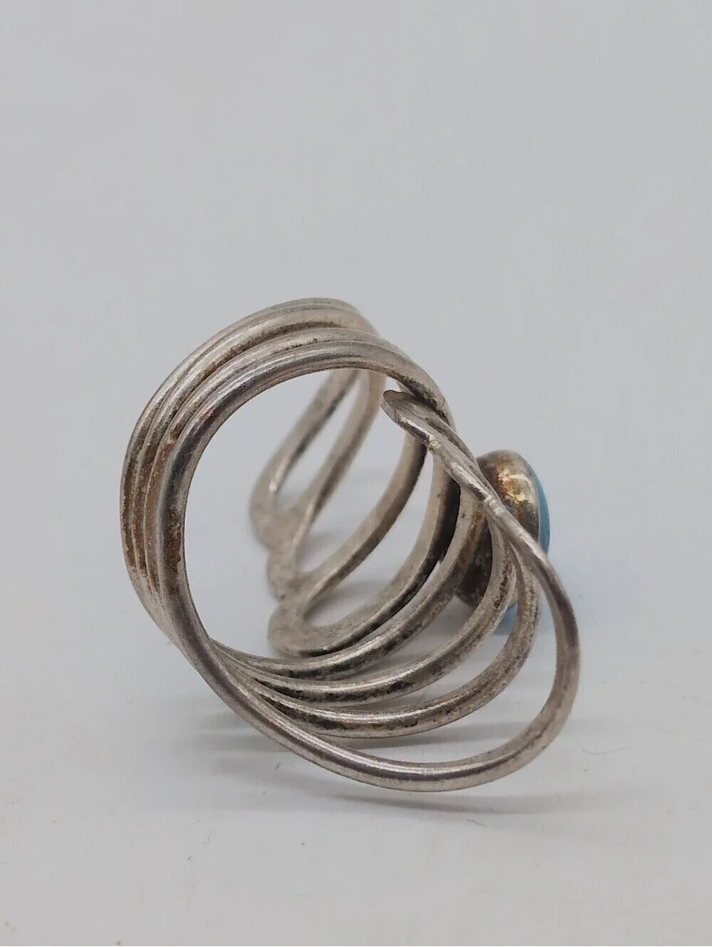 Turquoise Stone 925 Sterling Silver Spiral Bohemian Sz 6.25 Cocktail Ring 43mm